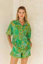 Nine Lives Bazaar ~ Clover Tropical Green Button Resort Shirt AU 18 US 14 BNWT