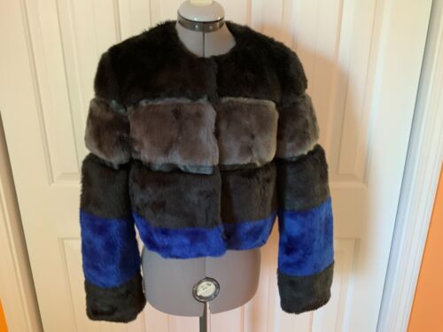 SILVIAN HEACH Italy faux fur stripped cropped coat jacket bolero lined size XS