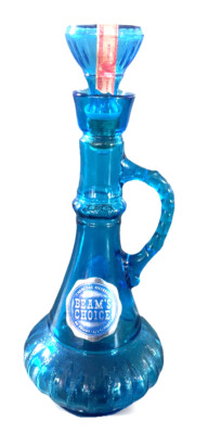 Vintage Genie Bottle Blue Glass Decanter Jeannie Jim Beam Labels and Stopper