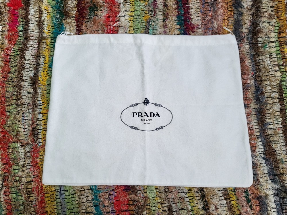 Prada Dust Bag Storage Bag  Drawstring Design White Fabric Flannel Medium