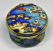 HALCYON DAYS ENAMEL BOX -TIFFANY & CO.- MAP & CHRISTOPHER COLUMBUS SAILING SHIPS