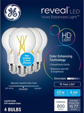Reveal HD LED 60 Watt Replacement, Reveal, A19 neral Purpose Bulbs 4 Pack
