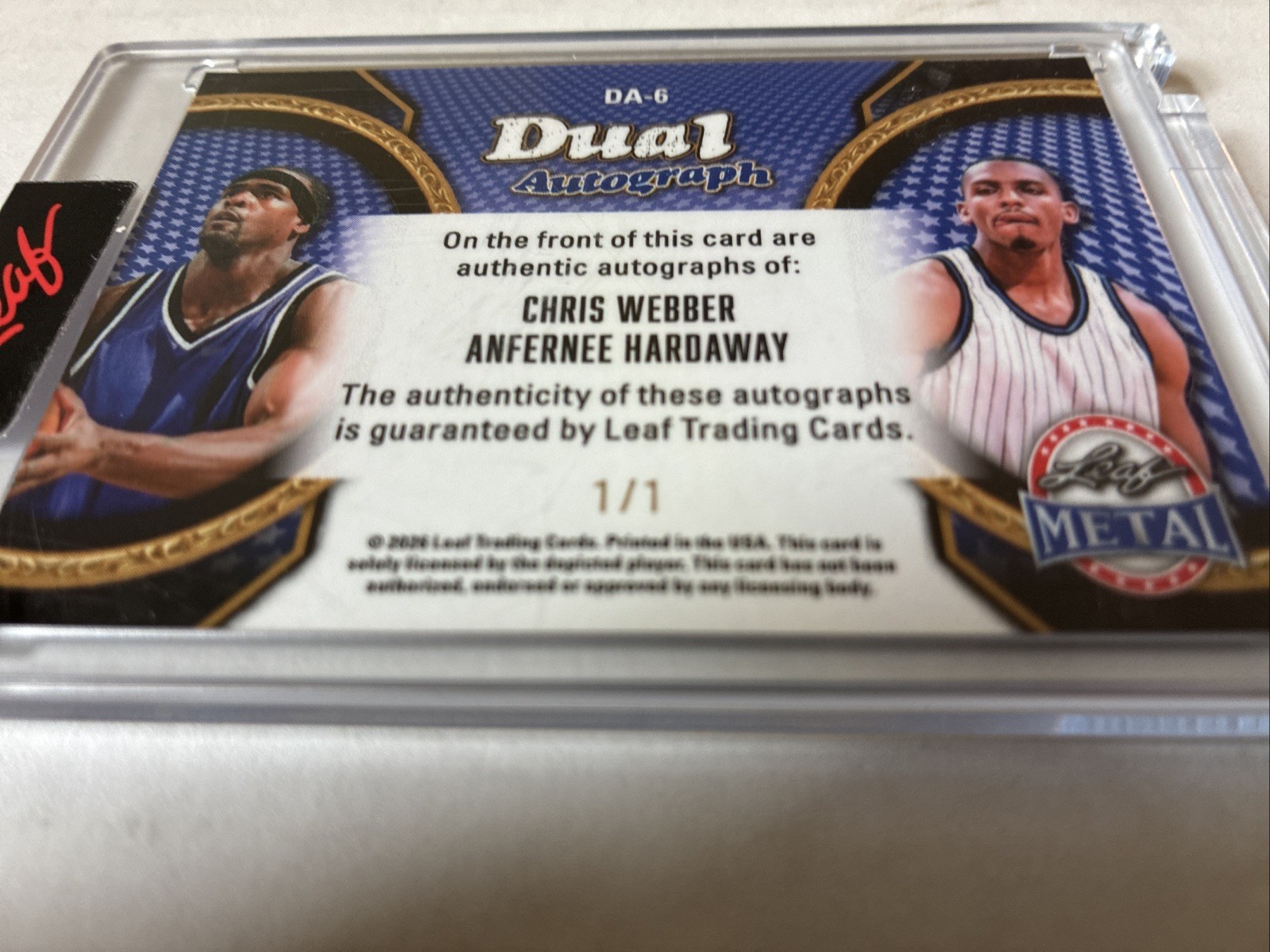 2026 LEAF PRESIDENTS DAY CHRIS WEBBER ANFERNEE HARDAWAY DUAL AUTO AUTOGRAPH 1/1 view 4