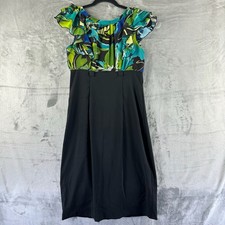 Alyx Pencil Dress Women’s 4 Black w/ Blue Green Print Top Ruffle Details