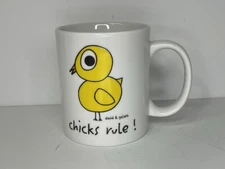 David & Goliath Chicks Rule Mug 2003 Yellow Chick NJ Croce Funny Coffee Cup