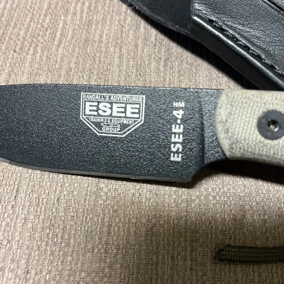 Mint Never Used Or Sharpened, ESEE-4HM, Micarta, Leather Sheath - Image 3 of 4