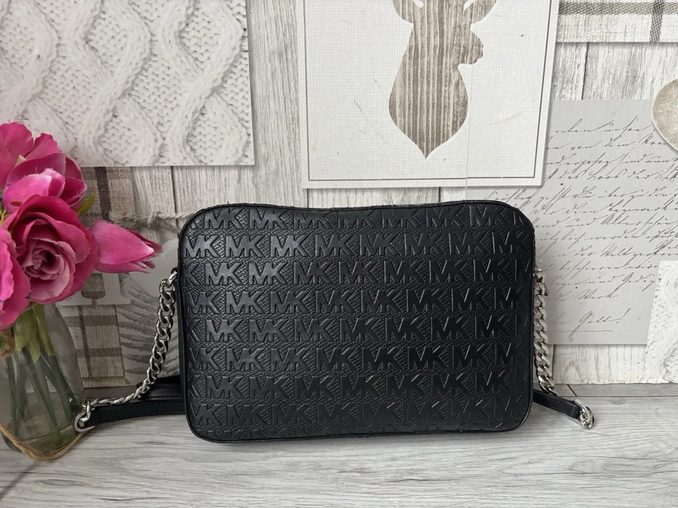 Michael Kors Jet Set Logo Signature Debossed Crossbody Bag - Black Leather - Image 3 of 4