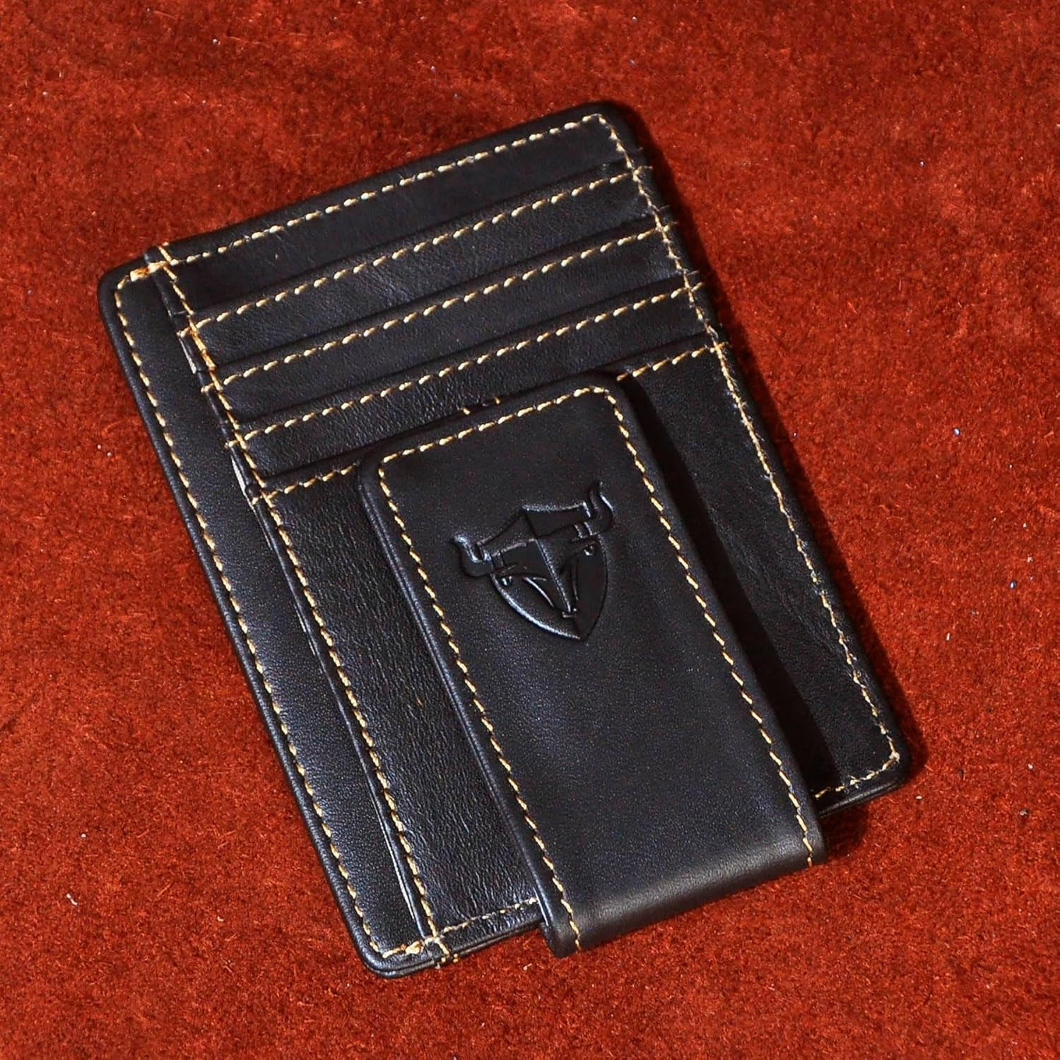 RFID Genuine Leather Slim Money Clip Wallet – Front Pocket Card Holder - Black