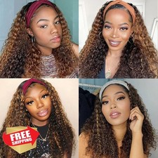 Unvizossa Ombre Highlight Human Hair Headband Wig Curly 22"