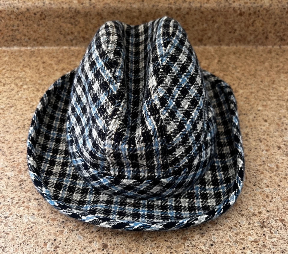 Vintage Short Brim Wool Blend / Tweed Trilby / Fedora Hat 7.5 blue PLAID 1950's - Image 2 of 4