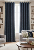 Chenille‑Style Lined Curtains – Paoletti Galaxy Navy Eyelet Pair 90 x 72