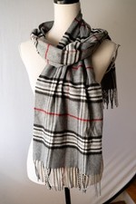 V. Fraas Cashmink gray plaid scarf Germany 64X12 rectangle neck
