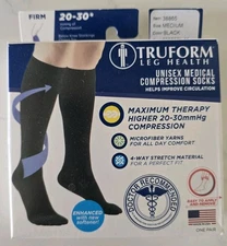 Truform 20-30mmHg Unisex Medical Compression Socks Closed Toe Black Medium 38865