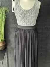 Ladies Long Sleeveless Black Occasion Dress Medium Pleated Skirt 