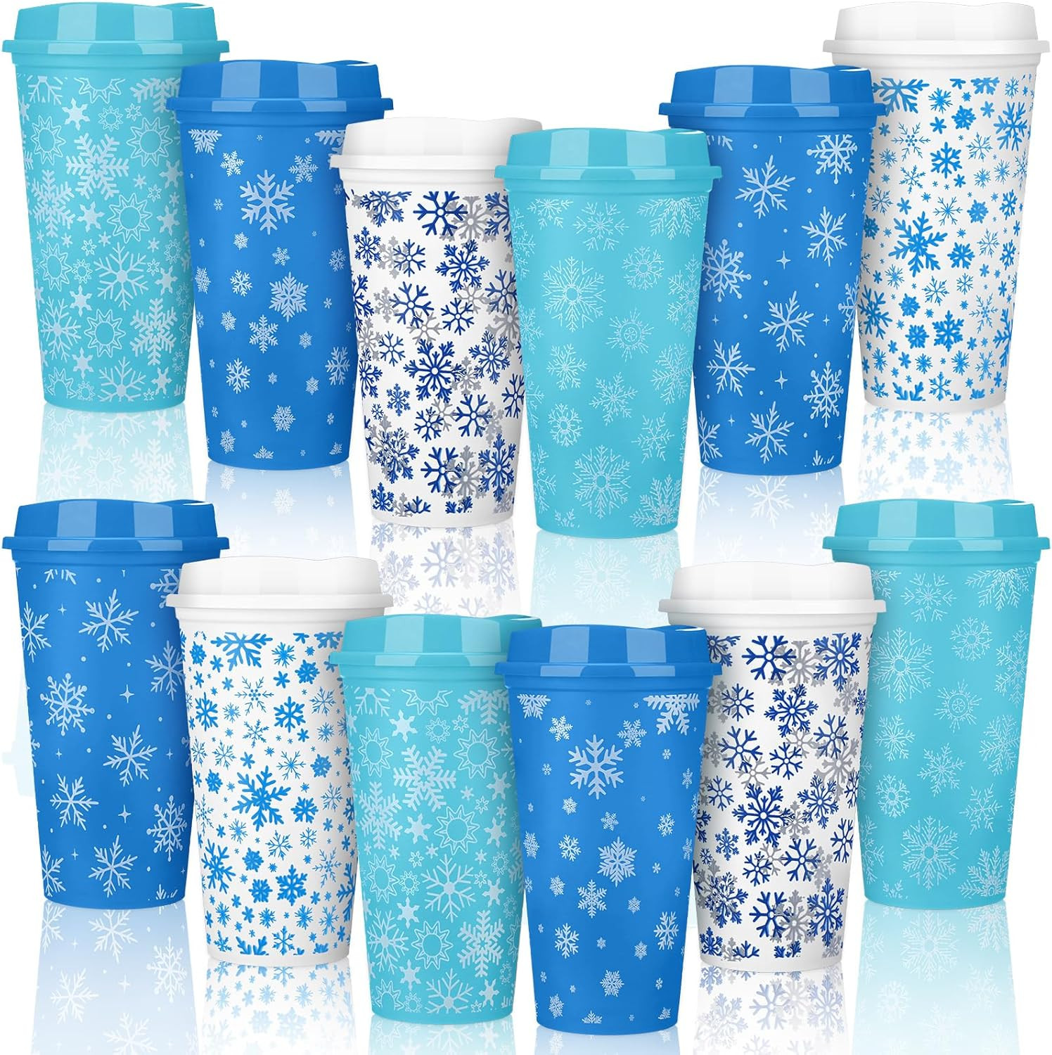 Pickmesh 12 Pack Winter Cup Reusable Coffee Cup 16 oz Winter Tumblers with Lid P