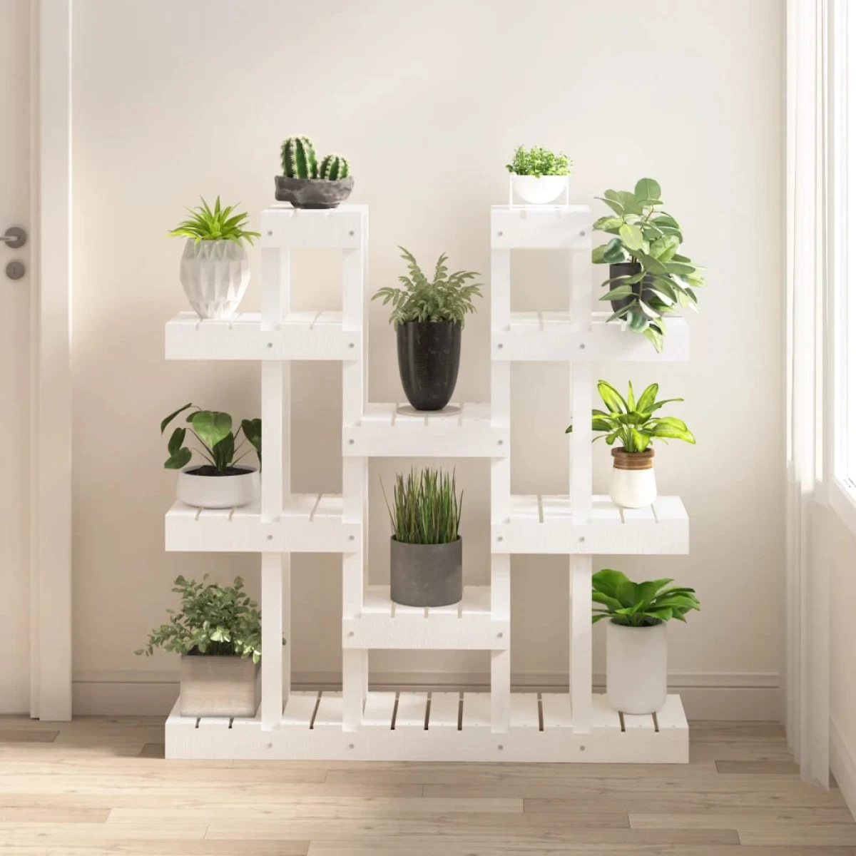 Plant Stand Solid Pine Wood White 104.5x25x109.5 cm Rustic Tiered Shelf Display