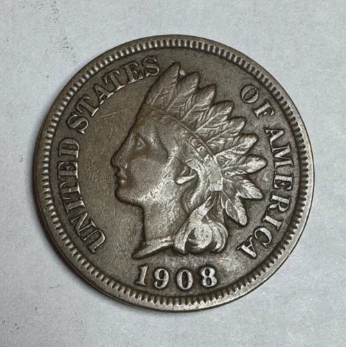 1908 S Indian Head Cent, Key Date, ~F+, Full Liberty visible, FREE SHIPPING!