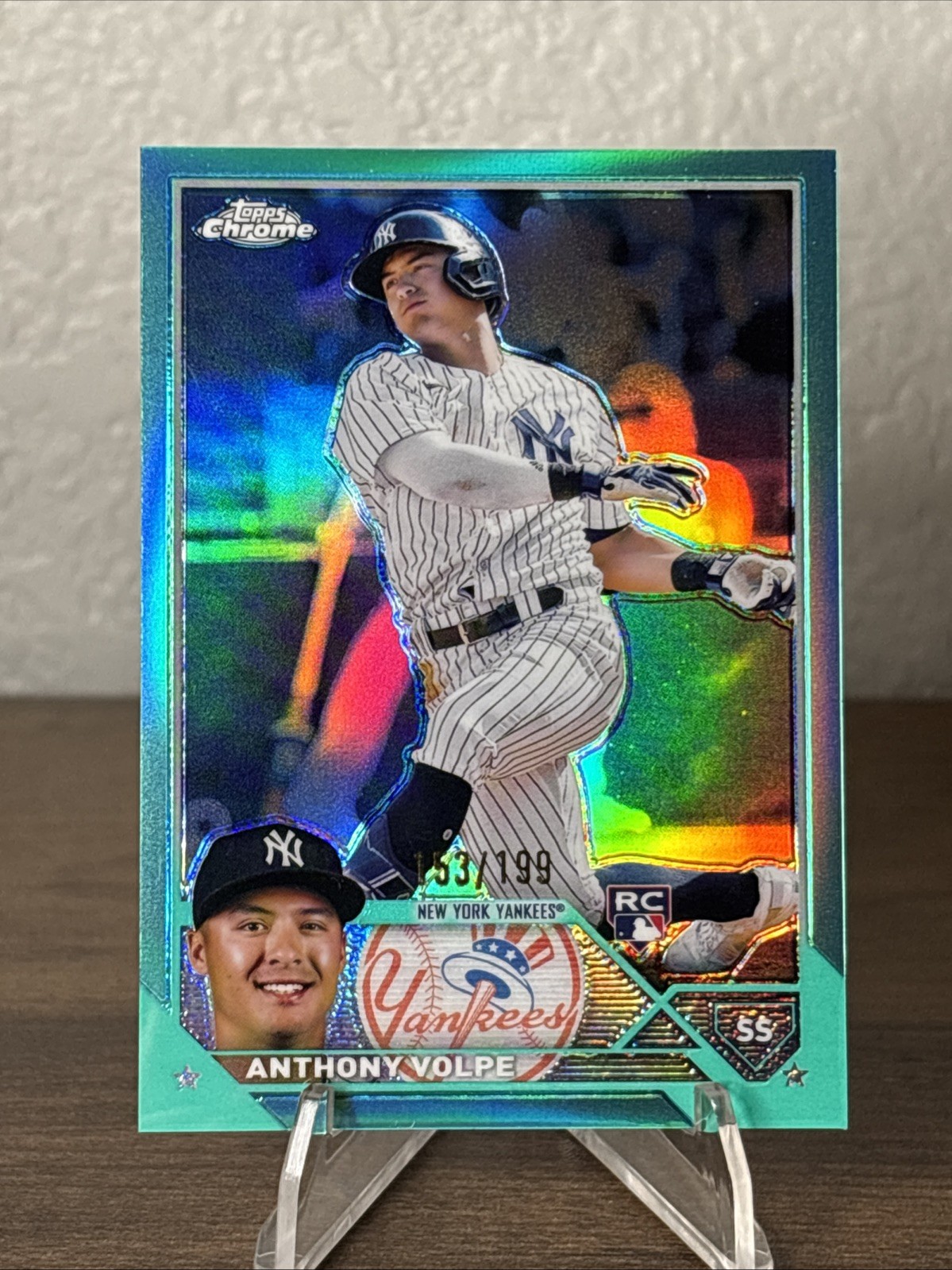 2023 Topps Chrome Anthony Volpe Rookie RC Aqua Refractor /199 #4 Yankees