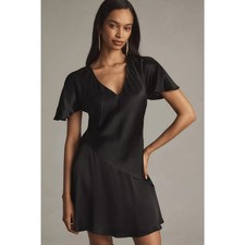 nwt by ANTHROPOLOGIE sz L Short Sleeve V-Neck Dress in black motif