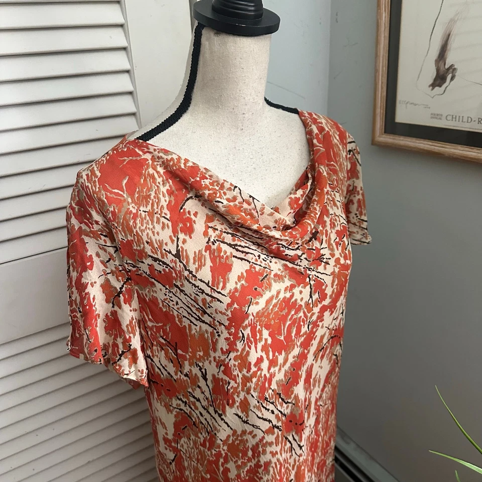 COLDWATER CREEK Dress Womens XXL Silk Orange Floral Maxi Chiffon Fairy Boho Chic - Image 3 of 4