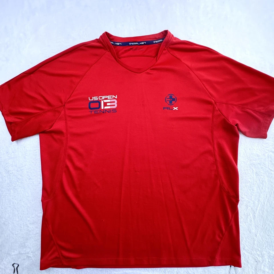 Camisa RLX Ralph Lauren Para Hombre Grande Roja US Open 2013 Tenis Rendimiento Atlético Foto 2 de 4