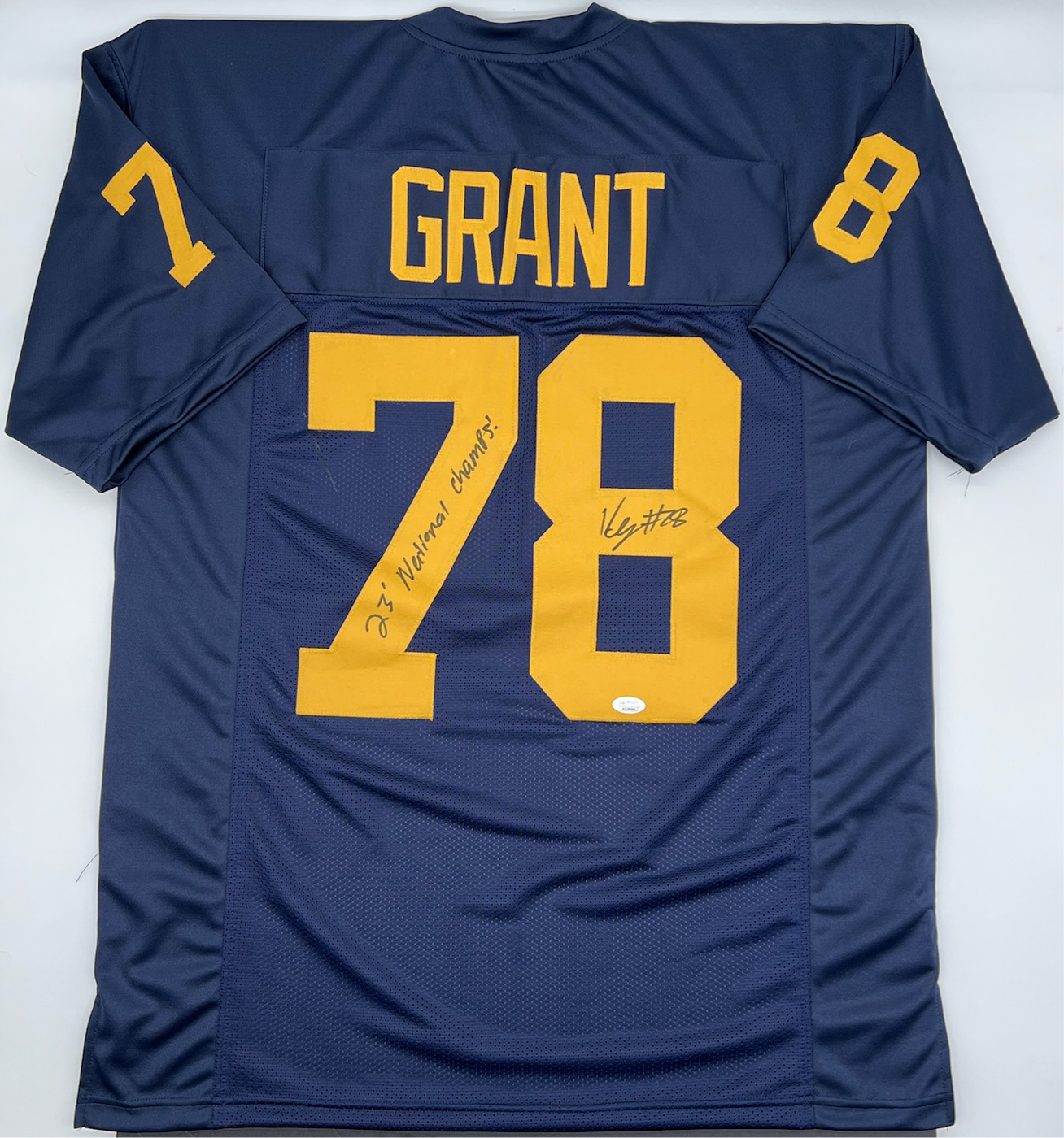 Kenneth Grant Autographed Signed Michigan Wolverines & Inscribed Navy Custom Football J 