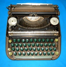 Vintage L. C. Smith & Corona Typewriter with Metal Carrying Case - Green Keys