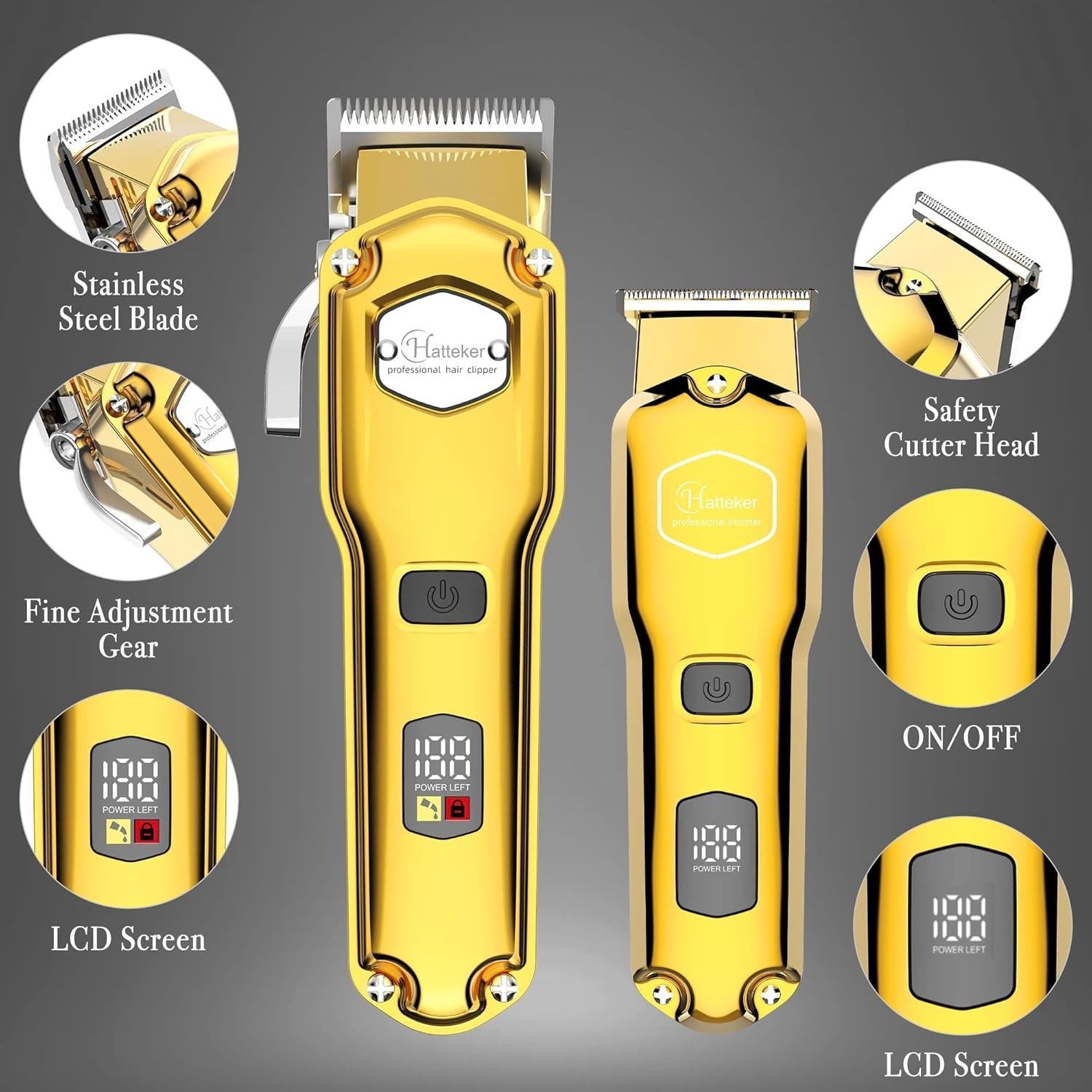 Hatteker IPX7 Waterproof Cordless Hair Clipper & Beard Trimmer Kit (LED)