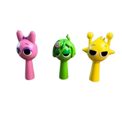 Set of 3 Colorful Character Toy Figures Pink Green Yellow Whimsical Collectibles