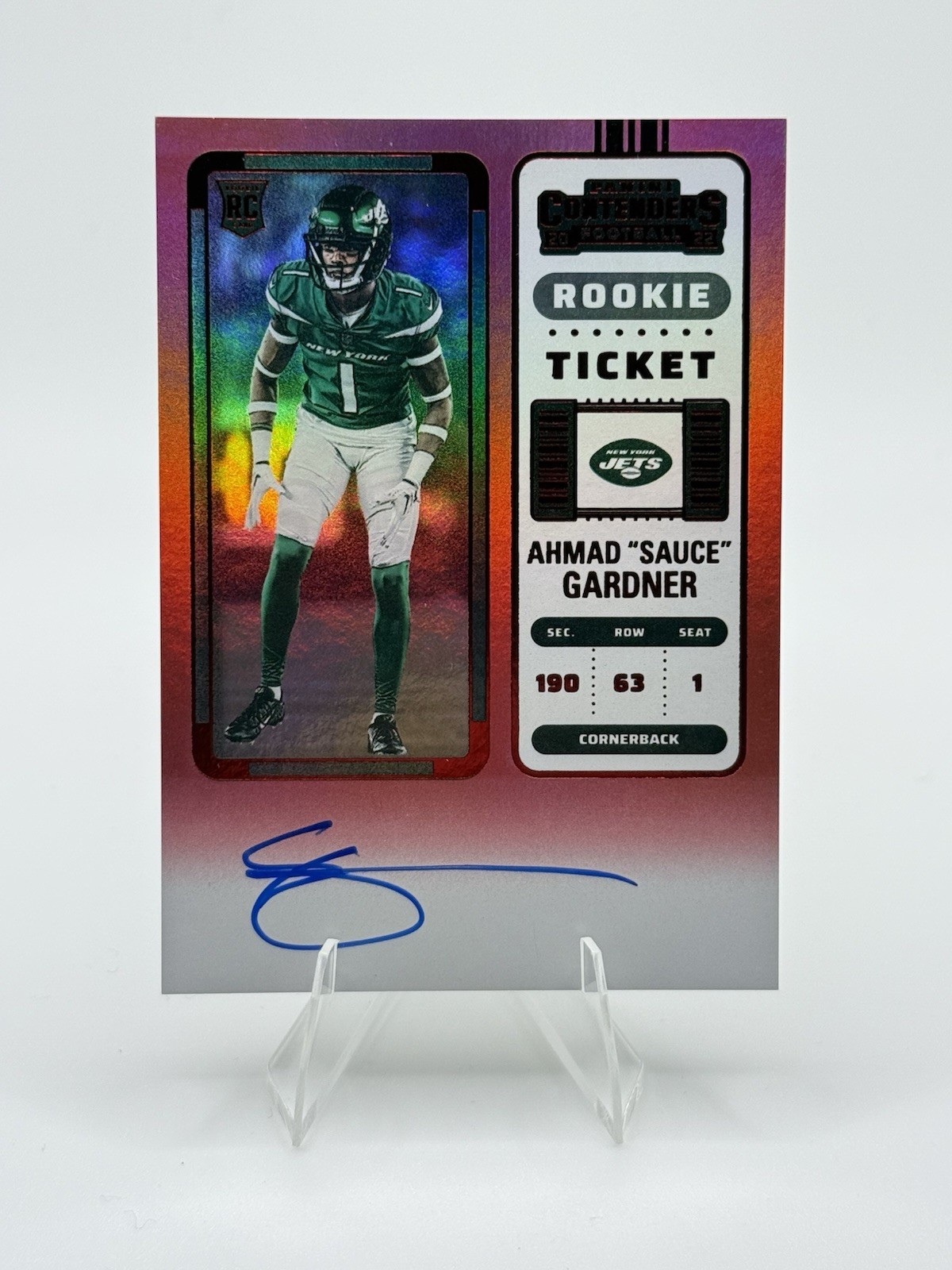 2022 Panini Contenders Rookie Ticket Auto Ahmad “Sauce” Gardner Red Zone Jets 🔥