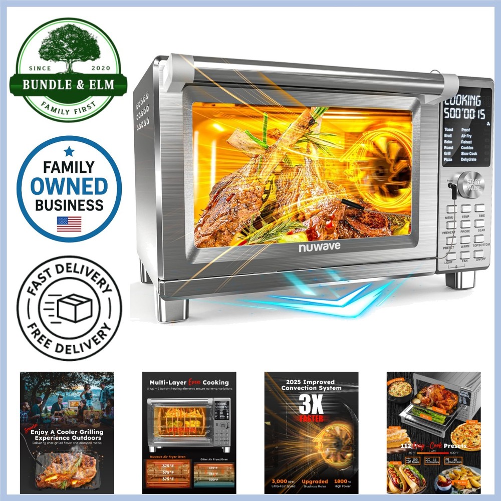 30Qt Stainless Steel Air Fryer Toaster Oven Grill Combo with 142 Presets