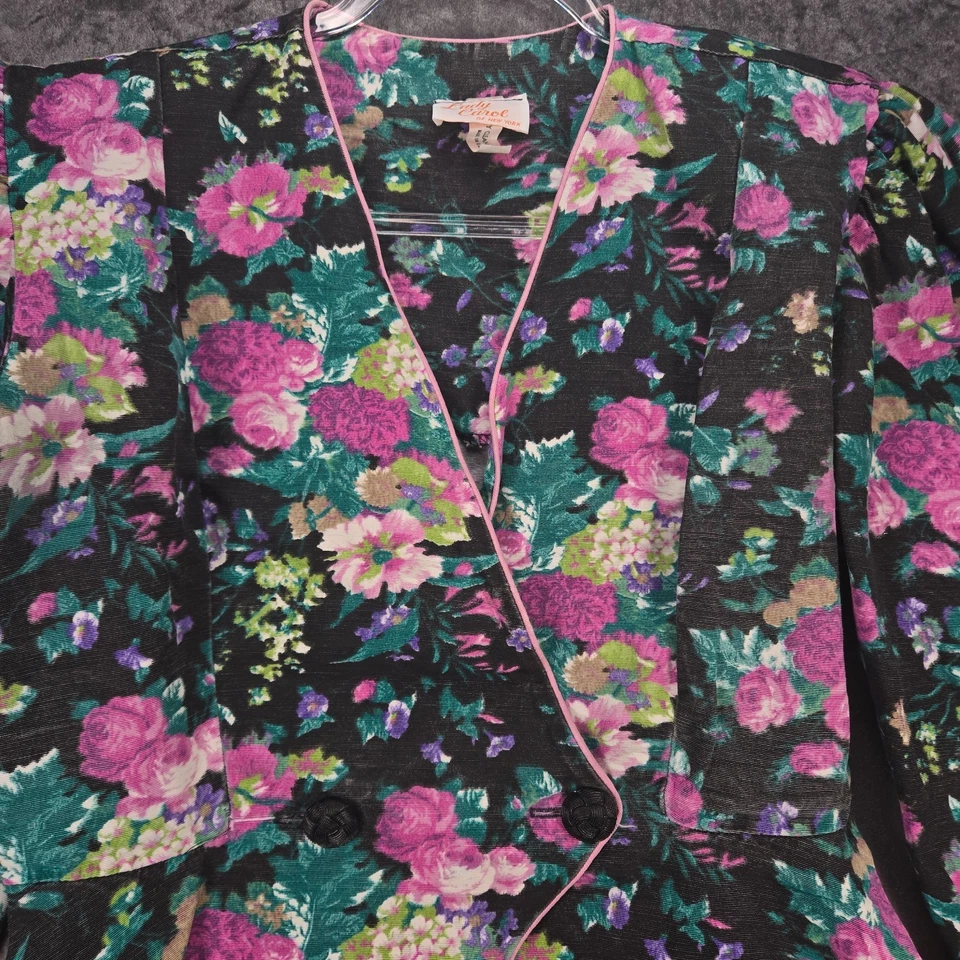 Blazer Vintage Dama Carol Peplum Mujer 14 Negro Manga Globo 3/4 Rosa Floral Foto 2 de 4