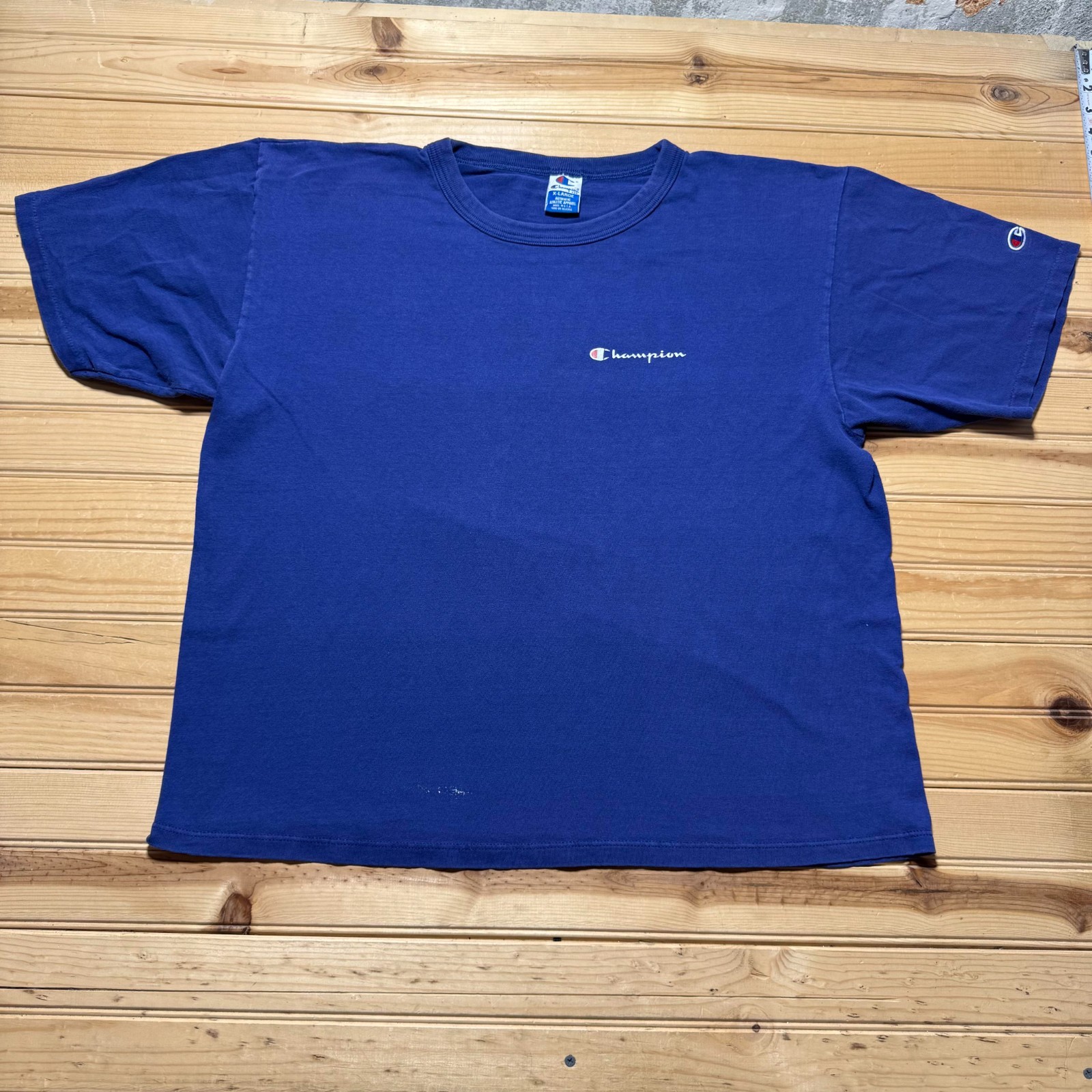 Vintage 90s Champion Script Embroidered Logo Single Stitch T-Shirt USA Made - XL