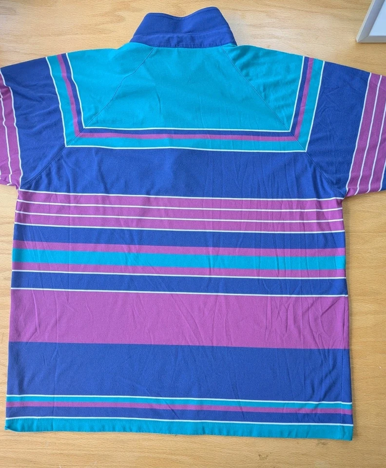 Vintage Jantzen Soft Touch 1980's Teal and Pink polo style shirt, men's large - Image 2 of 4