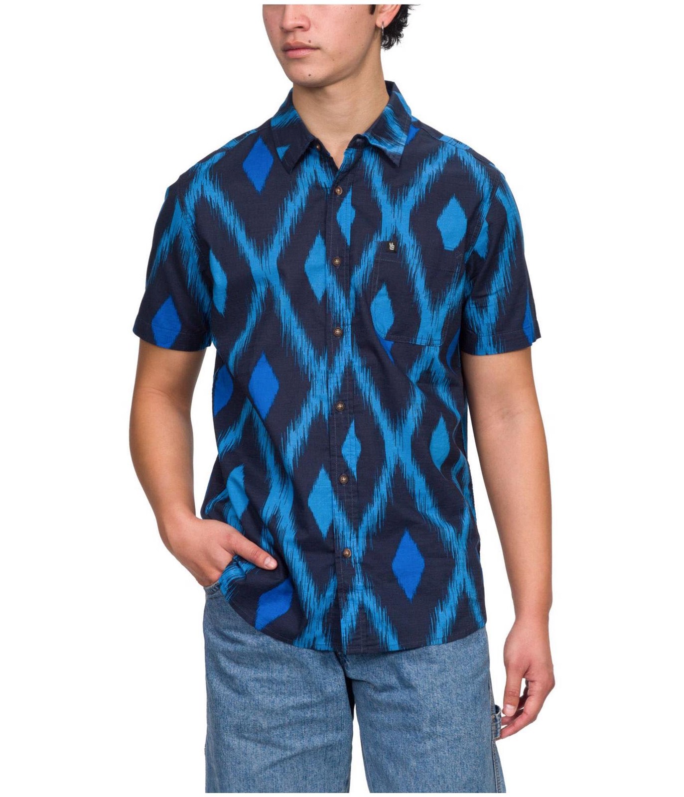 Junk Food Mens Martel Ikat Print Button Up Shirt, Blue, XX-Large