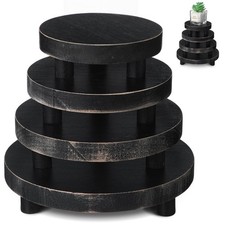 Wooden Risers Display Stand 4 PCS Pedestal Holder Tiered Tray Decor Black