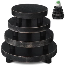 Wooden Risers Display Stand 4 PCS Pedestal Holder Tiered Tray Decor Black