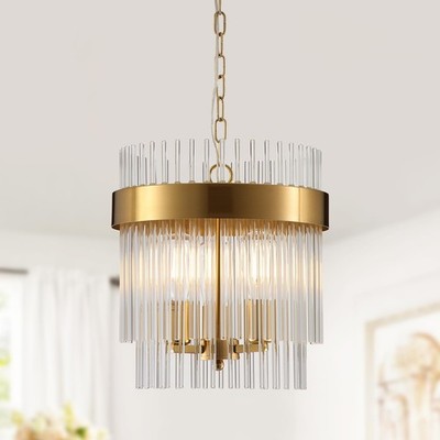 3-Light Gold Pendant Lights Kitchen Island, 2-Tiers Crystal Pendant Light Fix...