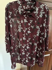 Women’s Attention Button Down Cranberry Floral Design Blouse - Size 3X