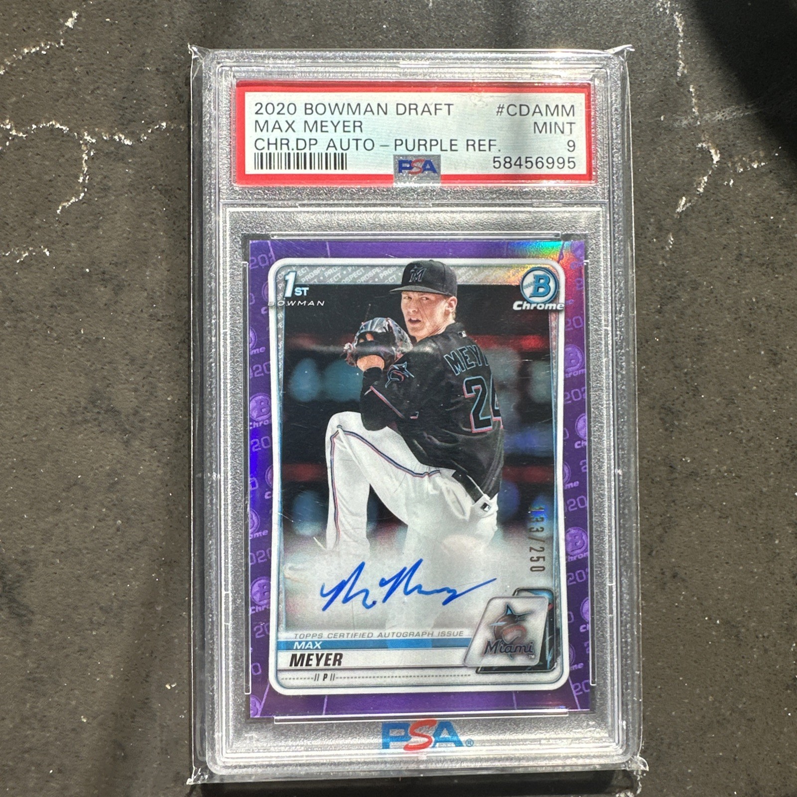 2020 1st Bowman Draft Chrome Max Meyer Auto TRUE Purple Refractor /250 PSA 9