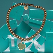 TIFFANY  CO Sterling Silver BLUE HEART TAG BEADED BRACELET 7"