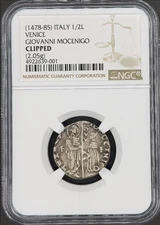 1478-85 Italy 1/2 Lira Venice - Giovanni Mocenigo NGC Clipped