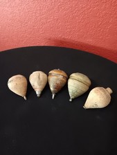 Vintage Wooden Collectible Spinning Tops Toys With Metal Tips Lot Of 5 USA