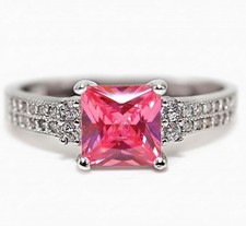 2CT Treated Pink Sapphire  White Topaz 925 Sterling Silver Ring Jewelry Sz 8