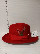 Capas Design fashion red wool hat Round Brim satin Band/lining Bow/Feather Small