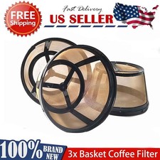 3Pcs Stainless Steel Reusable Coffee Filter Basket 8-12 Cup Permanent Fit Most