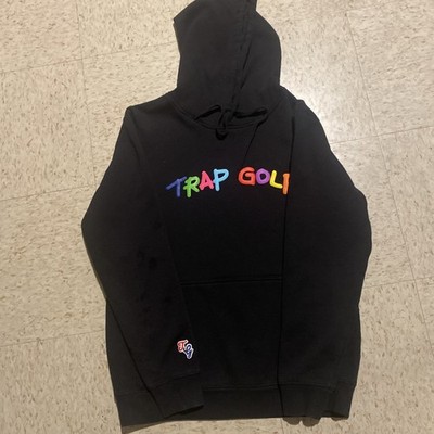 Trap Golf Hoodie Mens S  Black Colorful Puff Print Logo Streetwear Pullover