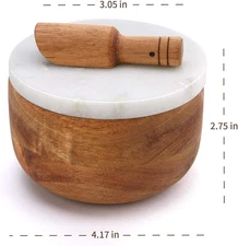 Large Acacia Wood Seasonings Condiments Pinch Bowl Spice and Spoon Salt Cella...