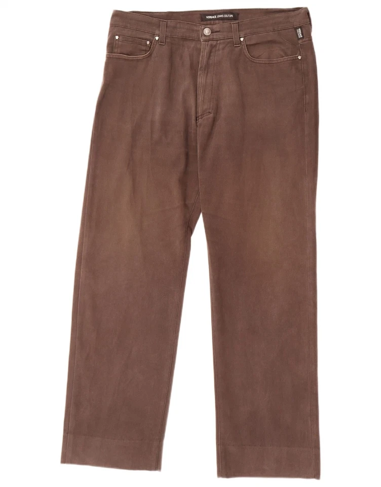 VERSACE Mens Ittierre Straight Jeans IT 50 Large W36 L29 Brown Cotton BQ01 - image 2 of 4