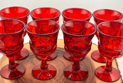 8 Fostoria Argus Henry Ford HFM Ruby Red Stemmed Wine Glass Goblets  6 3/8 